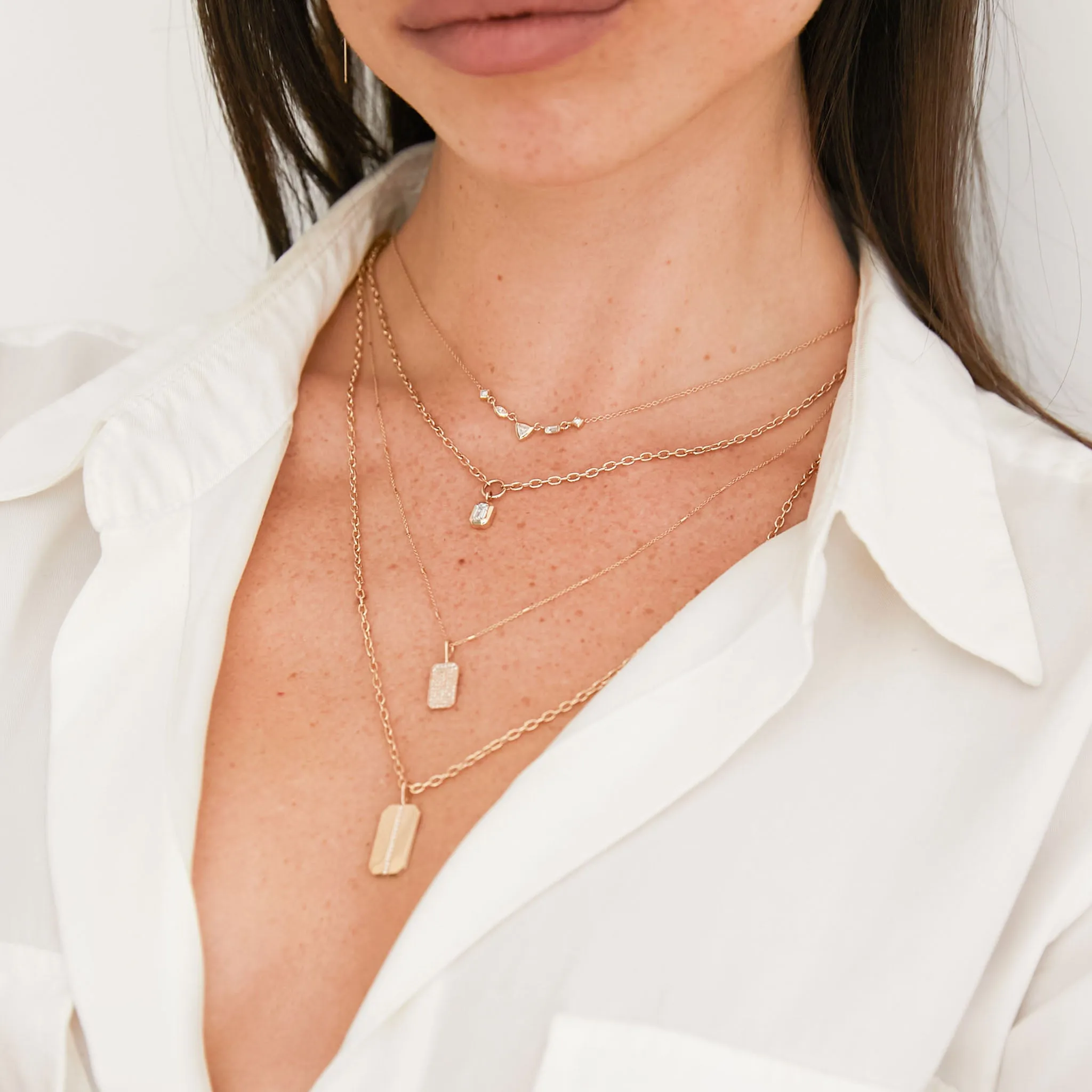 14k 5 Linked Mixed Cut Diamond Necklace