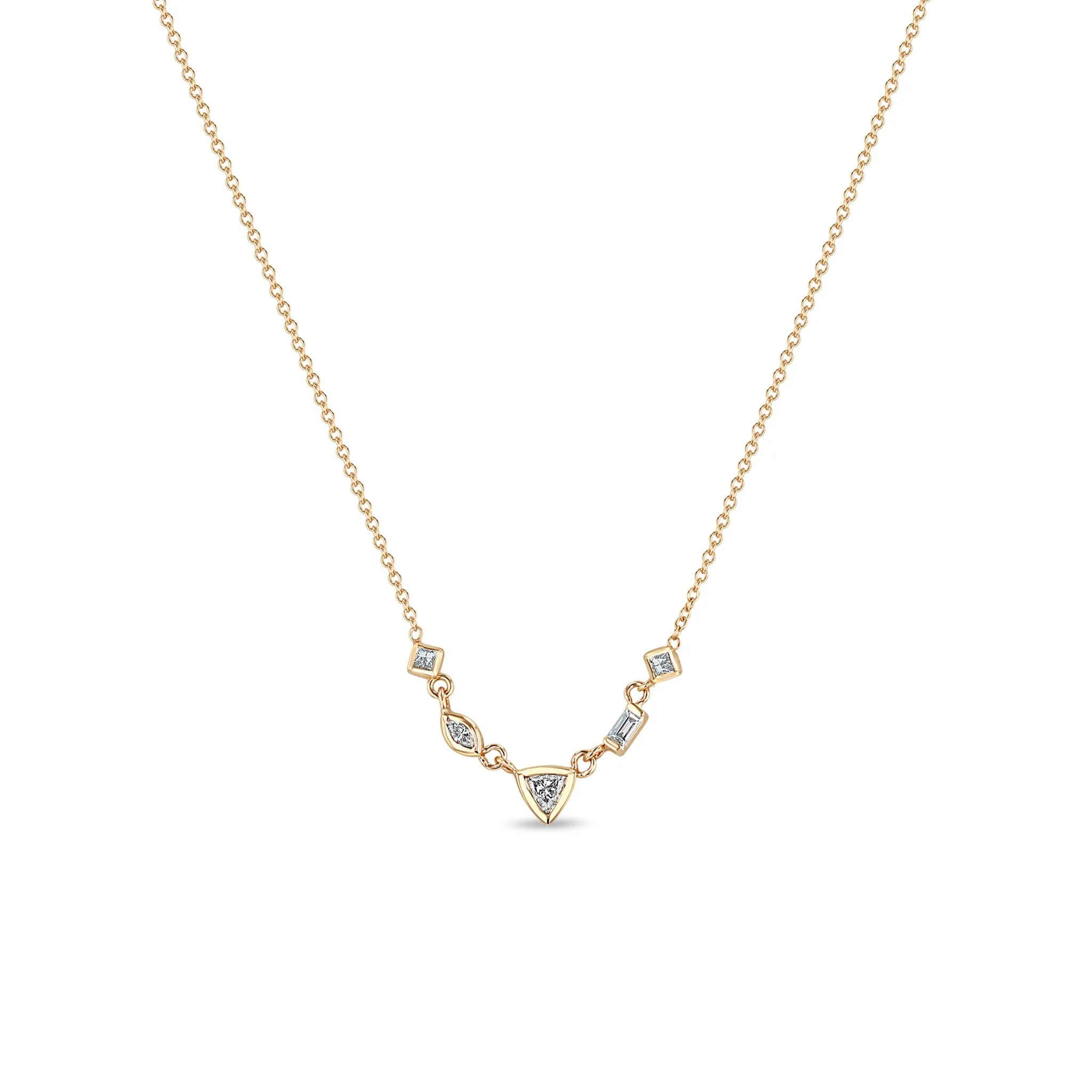 14k 5 Linked Mixed Cut Diamond Necklace