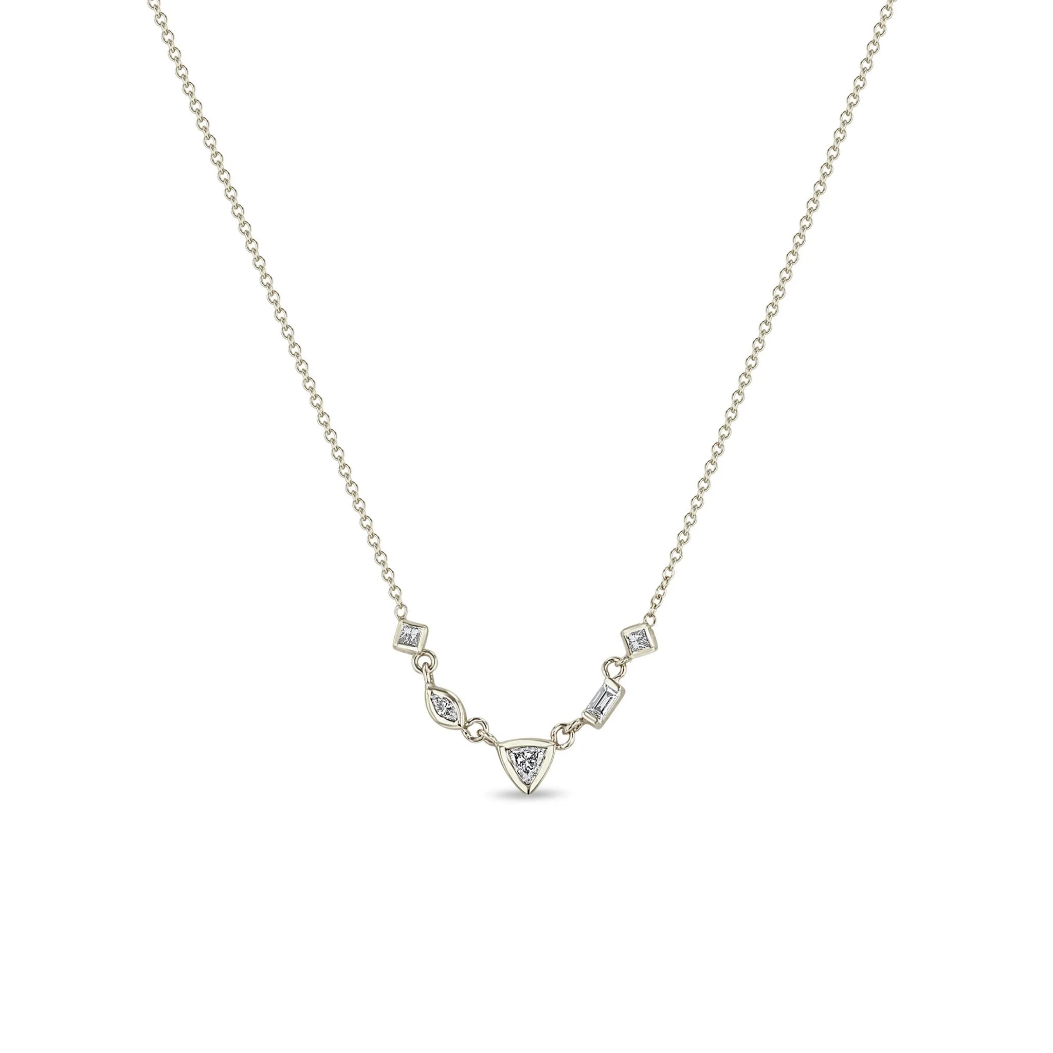14k 5 Linked Mixed Cut Diamond Necklace