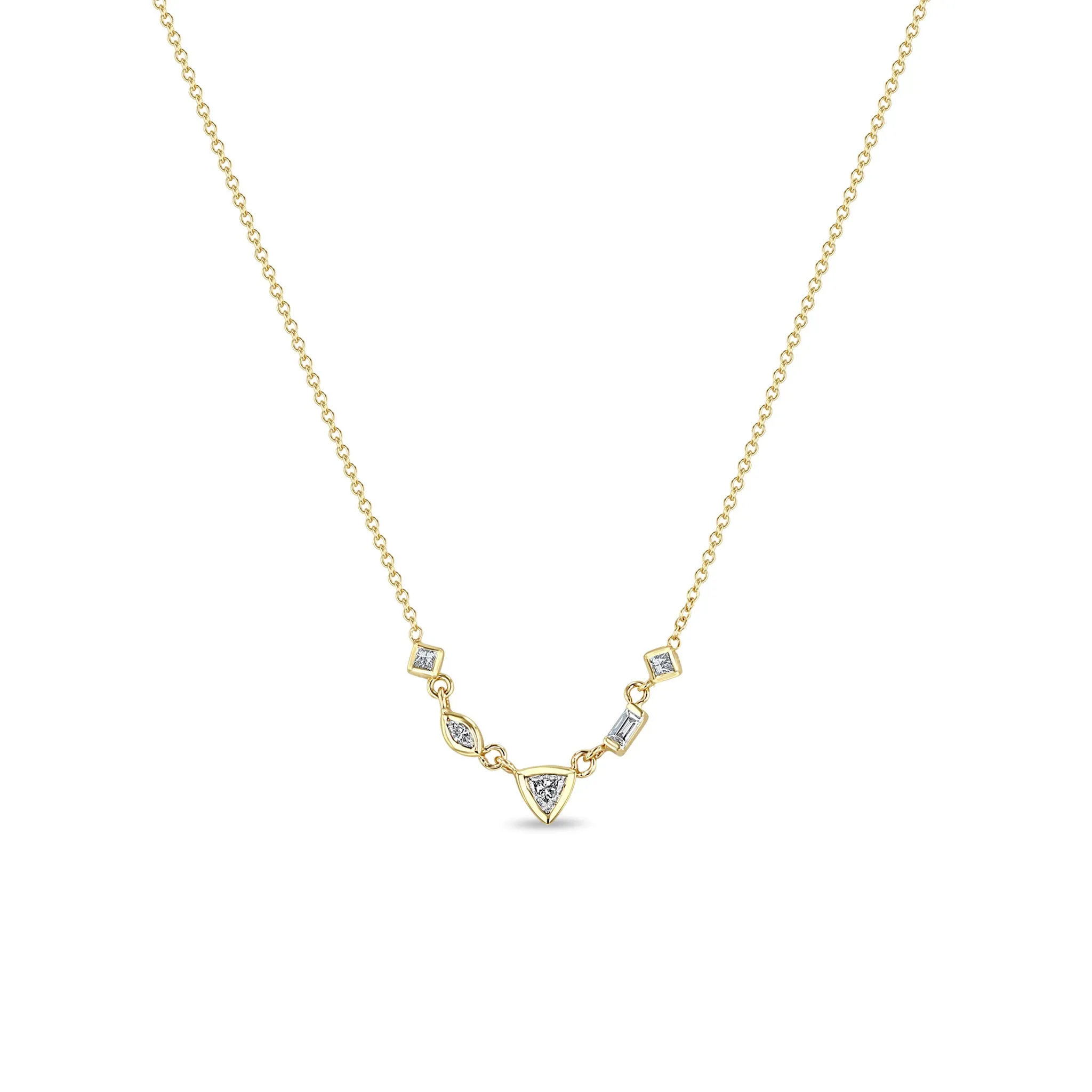 14k 5 Linked Mixed Cut Diamond Necklace