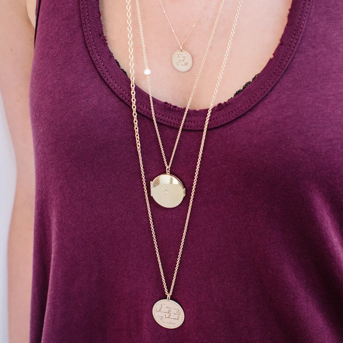 14k Large Mantra Long Continuous Chain Necklace