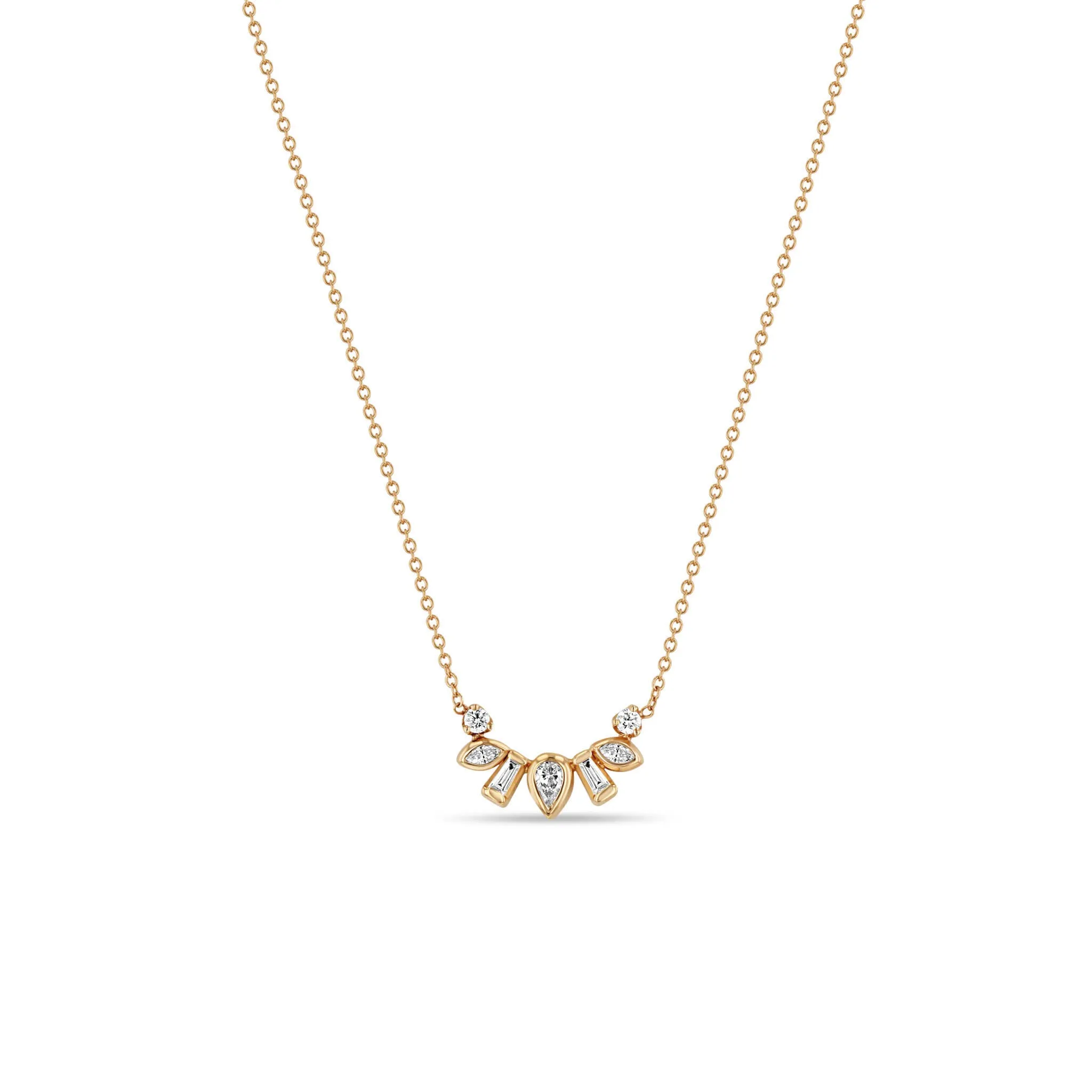 14k Mixed Cut Diamond Bezel Curve Necklace