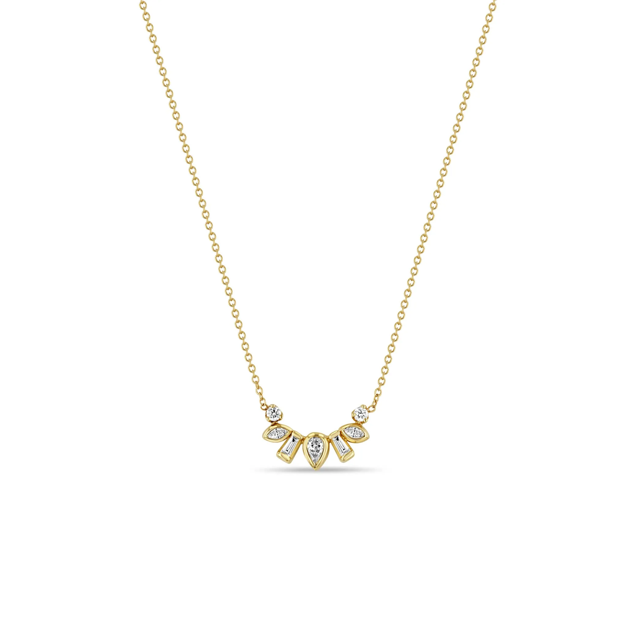 14k Mixed Cut Diamond Bezel Curve Necklace