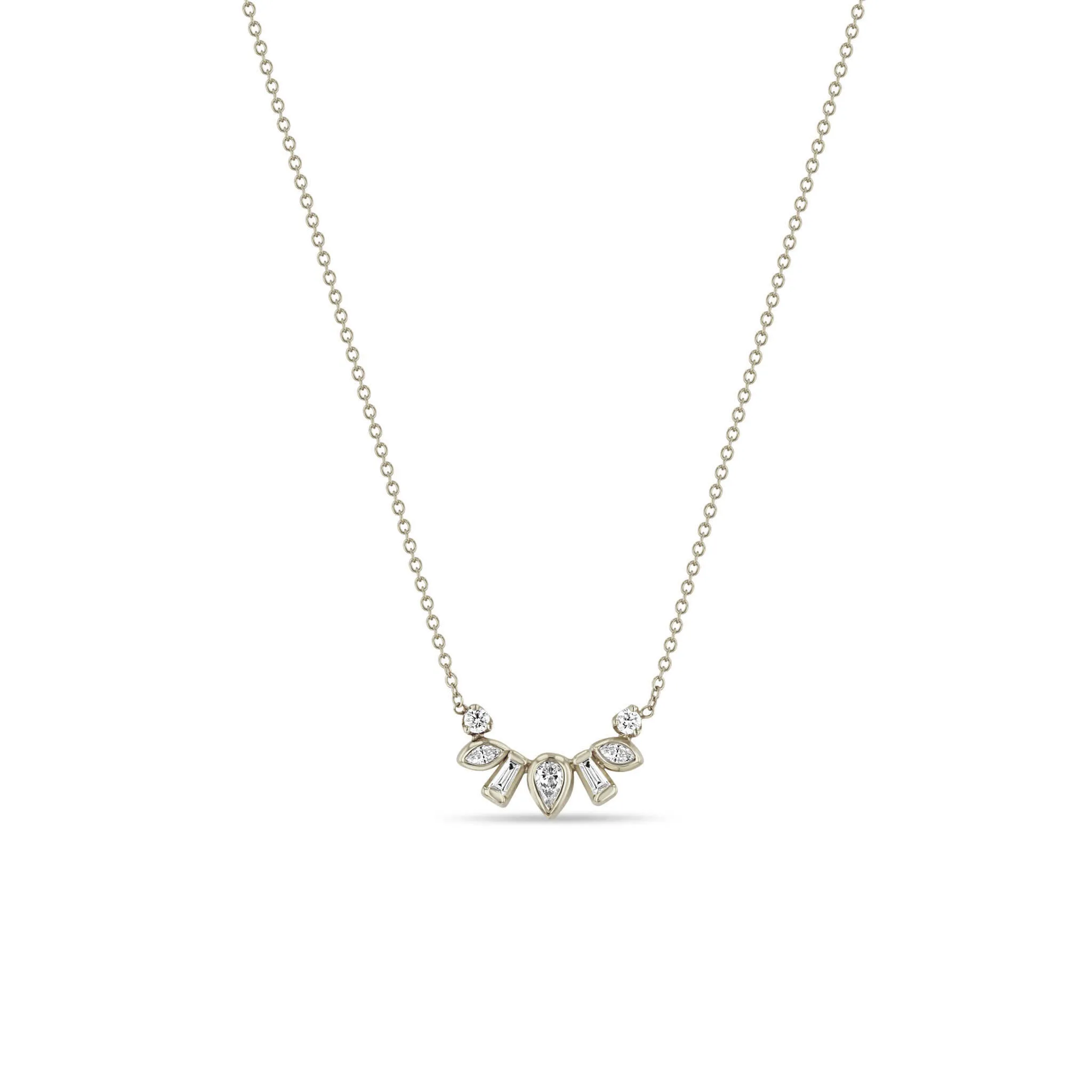14k Mixed Cut Diamond Bezel Curve Necklace