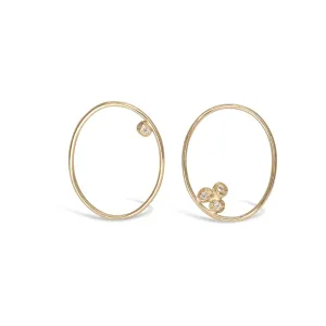 18K Large Diamond Dot Oval Earring