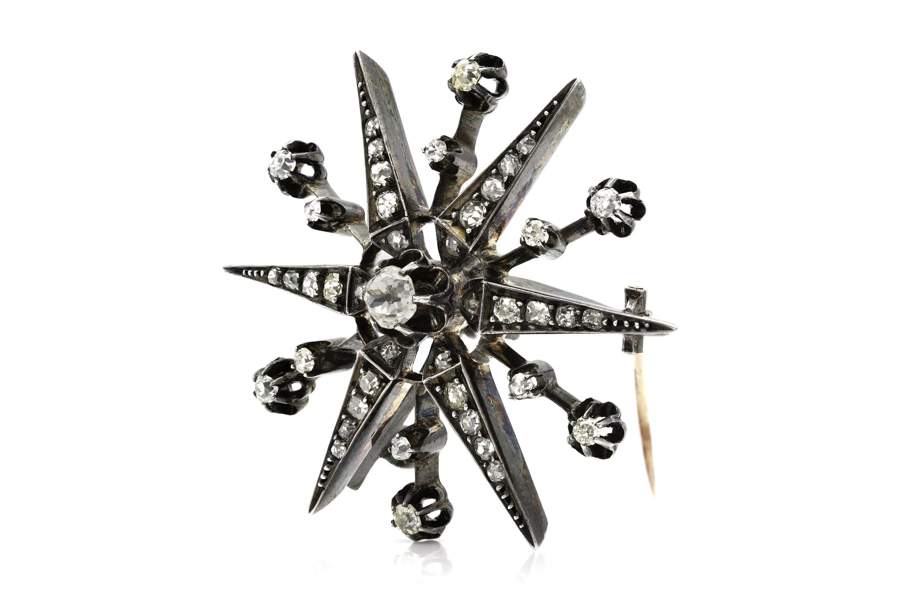 Antique Georgian 2.50 Carat Diamond Starburst Brooch