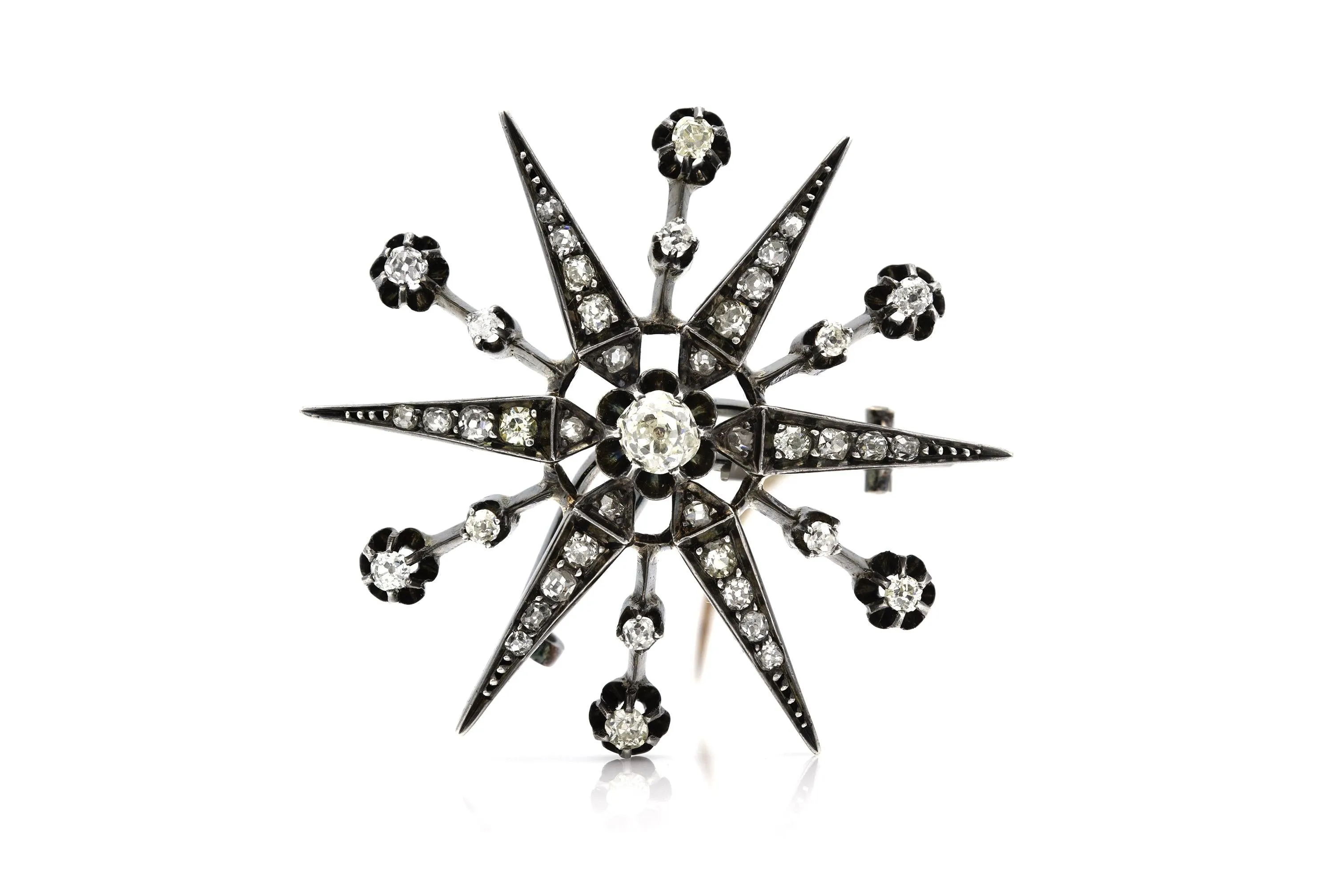 Antique Georgian 2.50 Carat Diamond Starburst Brooch