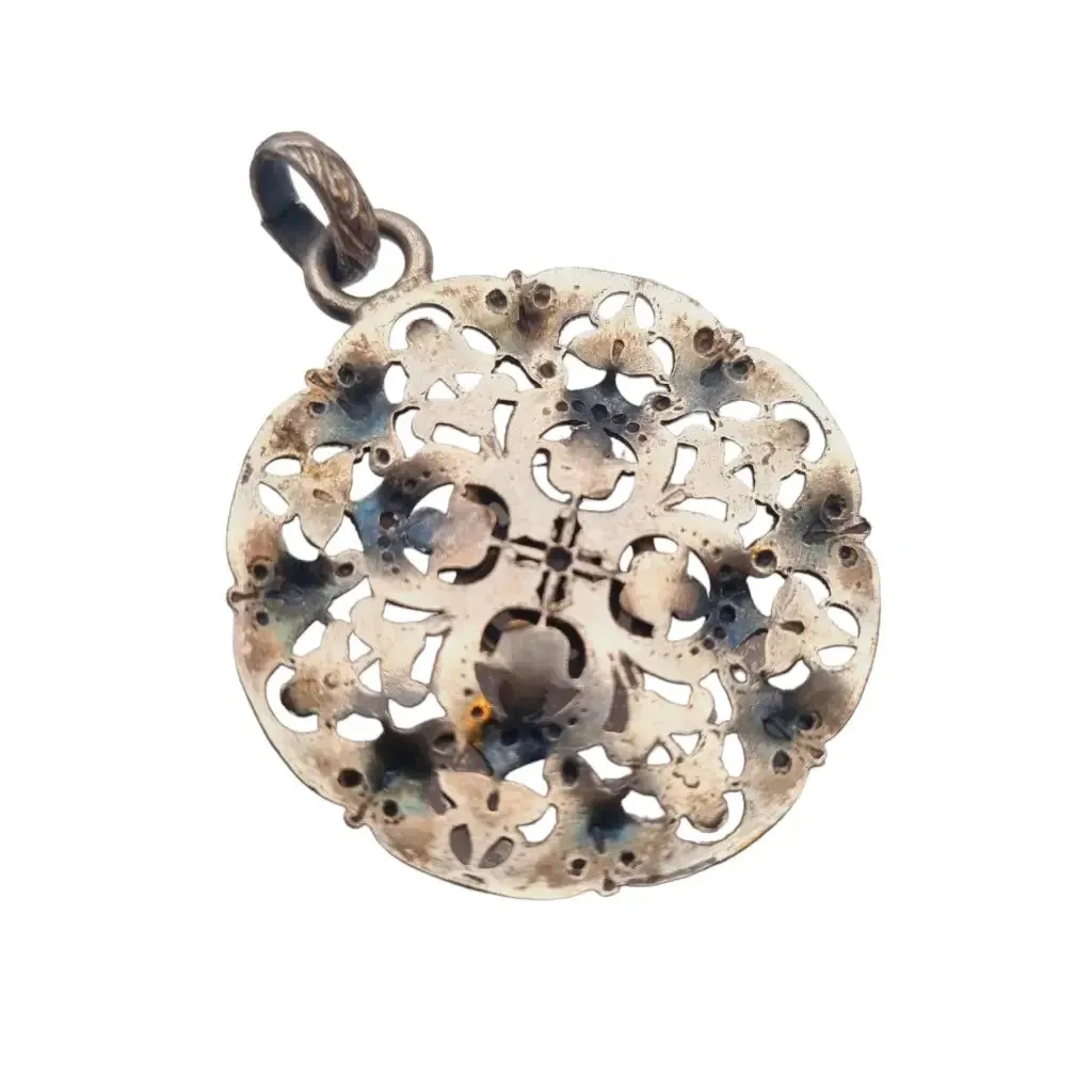 Antique silver Coeur Vendéen rosette, fleur-de-lis and intertwined hearts.