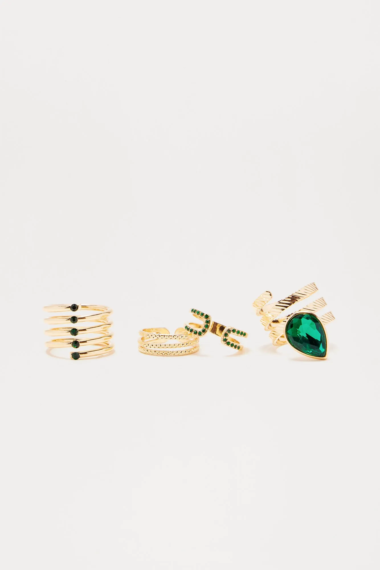 Ariel 4 Piece Ring Set - Gold/Green