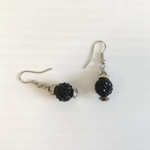 Black Crystal Ball Earrings