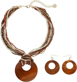 Coiris Multi Strand Statement Colorful Beaded Necklace with Big Circle Shell Pendant for Women