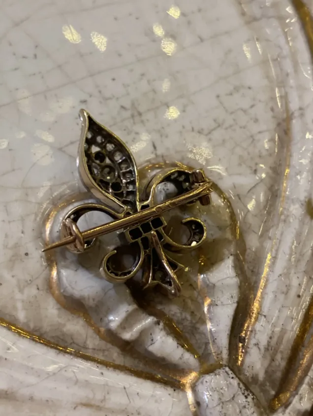 French Early Third Republic C. 1890 18ct Gold Silver Topped Diamond Fleur de Lys/Lis