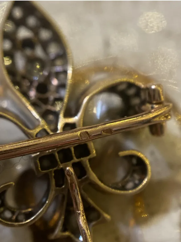 French Early Third Republic C. 1890 18ct Gold Silver Topped Diamond Fleur de Lys/Lis