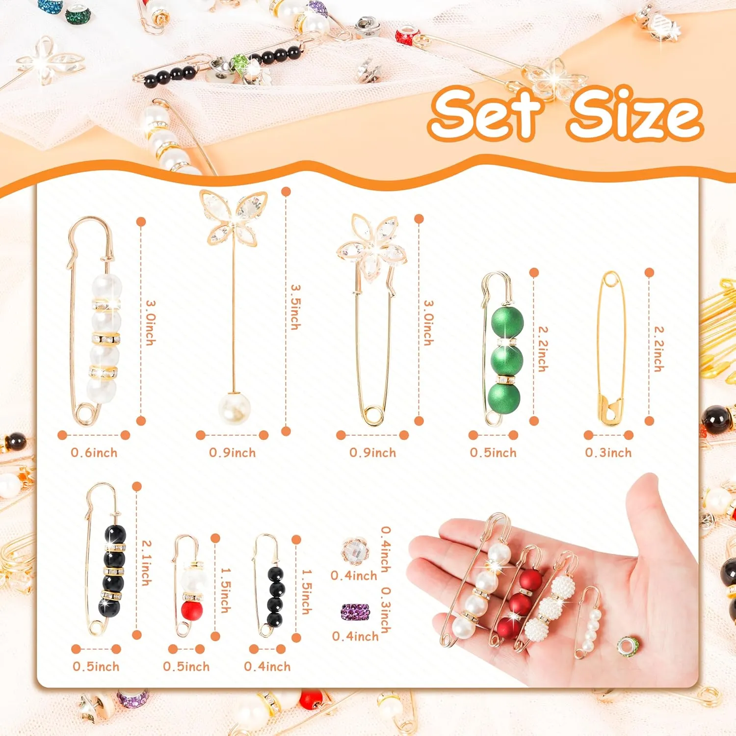 Gold Brooches Pins Charms for Socks: LOTOFUN Fashion 12,80,110PCS Rhinestone Pearl Bling Junk Sock Bulk Button - Decorative Safety Pins Brooch for Women Shoes Clothes Sweater Hat Pant