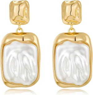 Gold Silver Baroque Pearl Dangle Earrings Vintage Pearl Dangle Drop Earrings for Women Fashion Jewelry