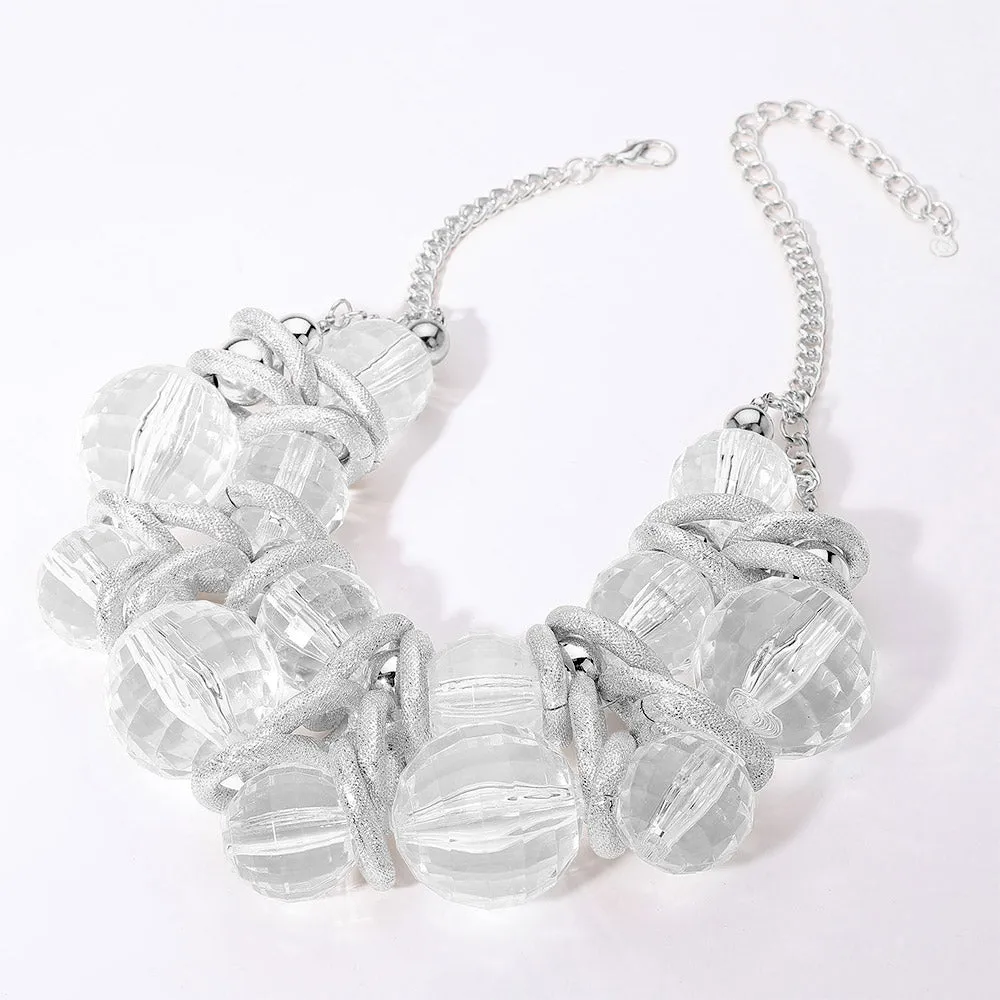 iLLASPARKZ Chunky Acrylic Ball Textured Metal Ring Beaded Statement Necklace