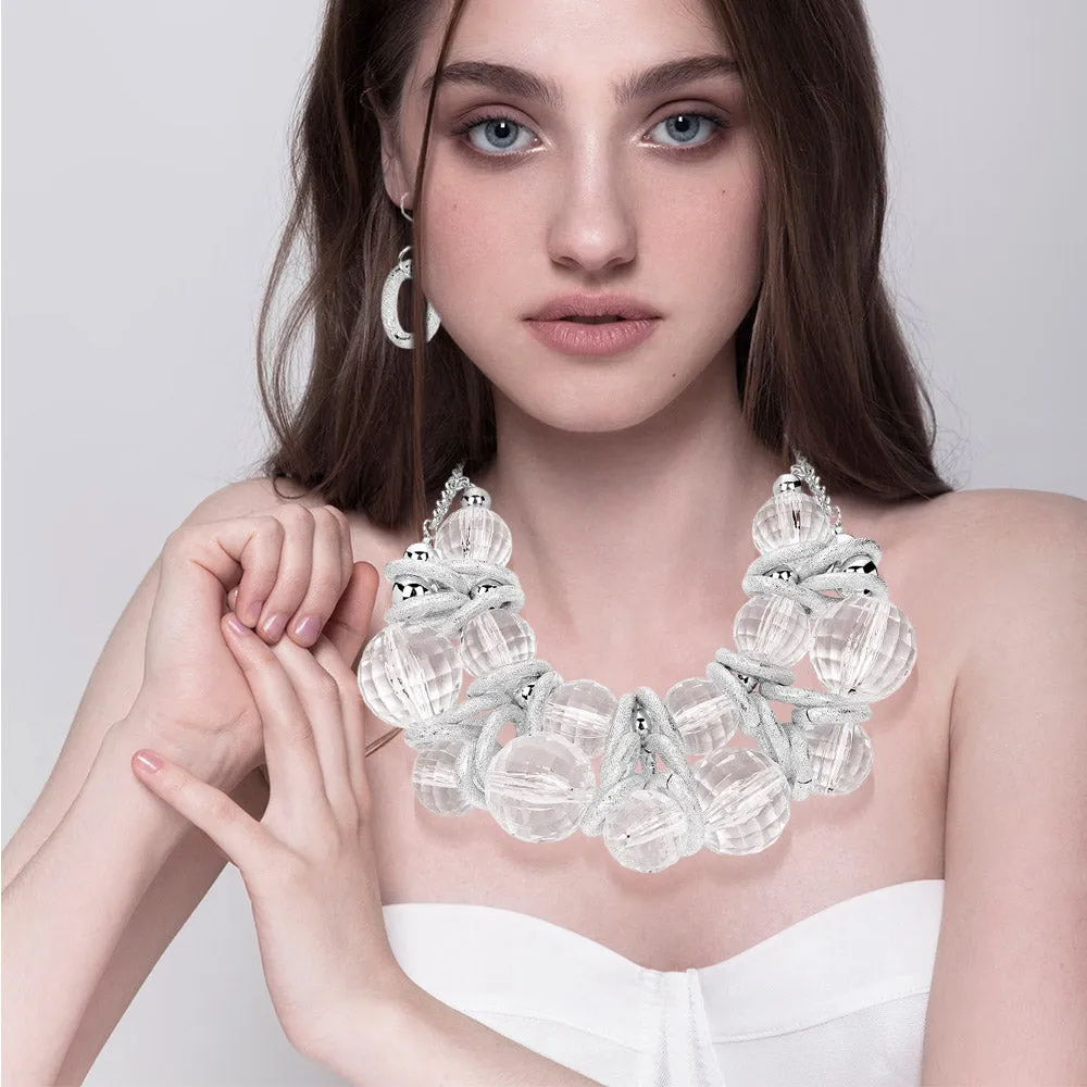 iLLASPARKZ Chunky Acrylic Ball Textured Metal Ring Beaded Statement Necklace