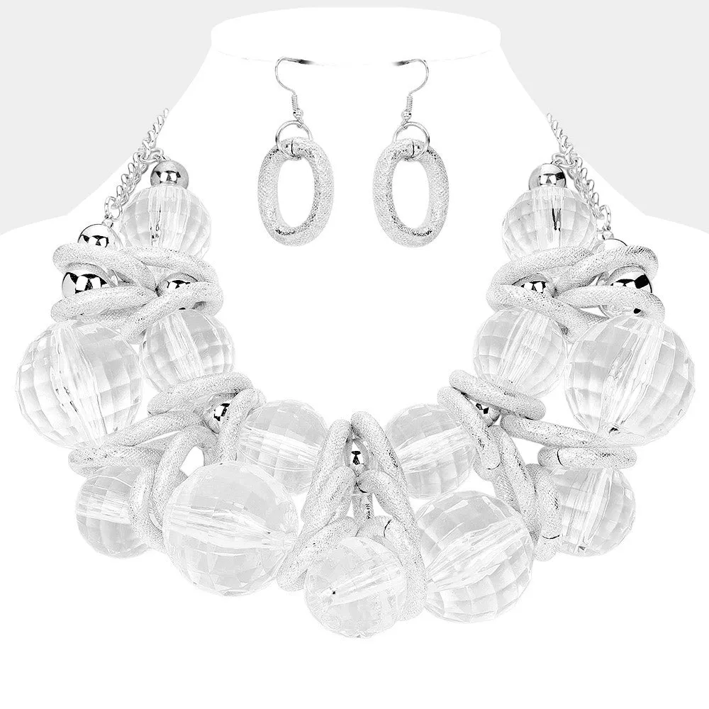 iLLASPARKZ Chunky Acrylic Ball Textured Metal Ring Beaded Statement Necklace