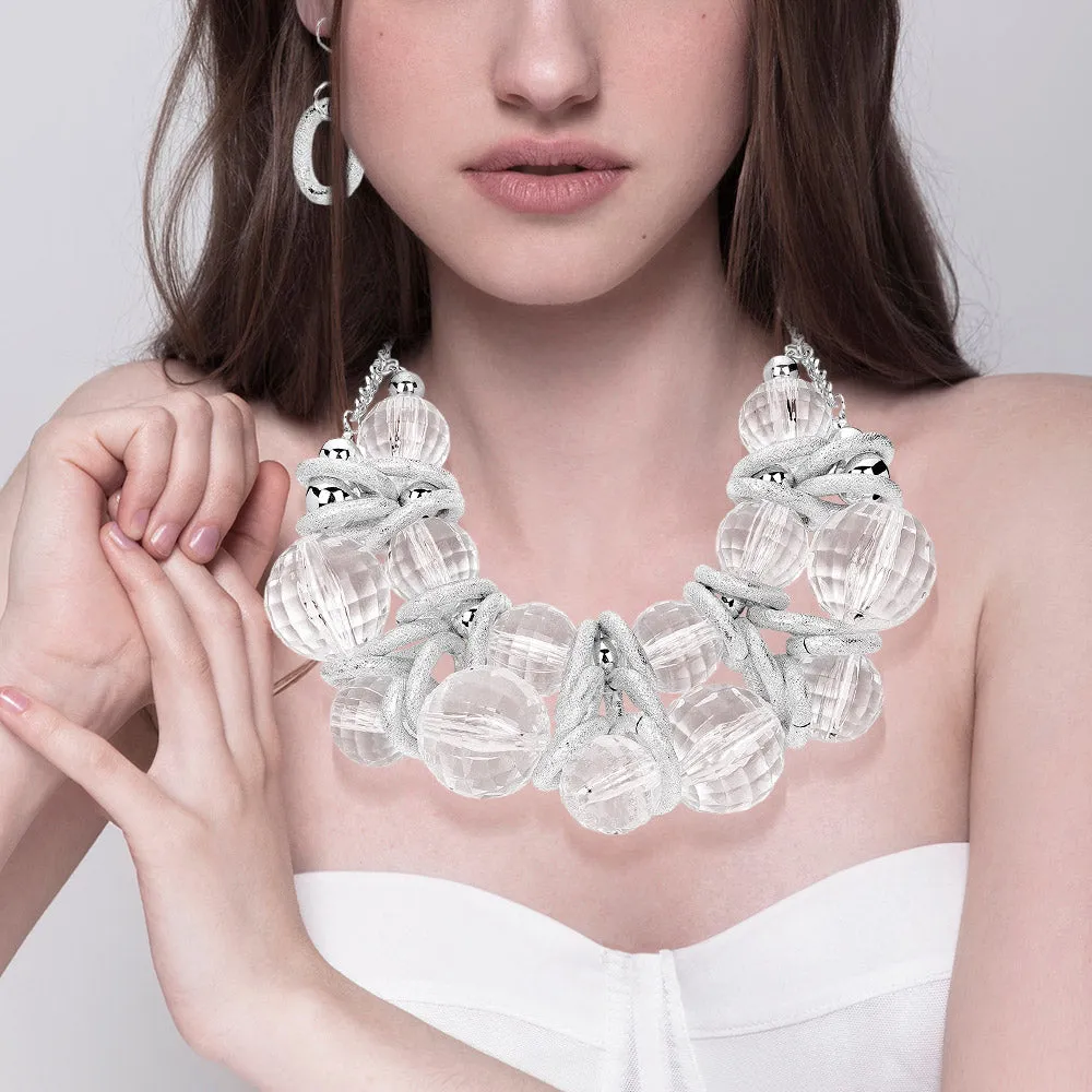 iLLASPARKZ Chunky Acrylic Ball Textured Metal Ring Beaded Statement Necklace