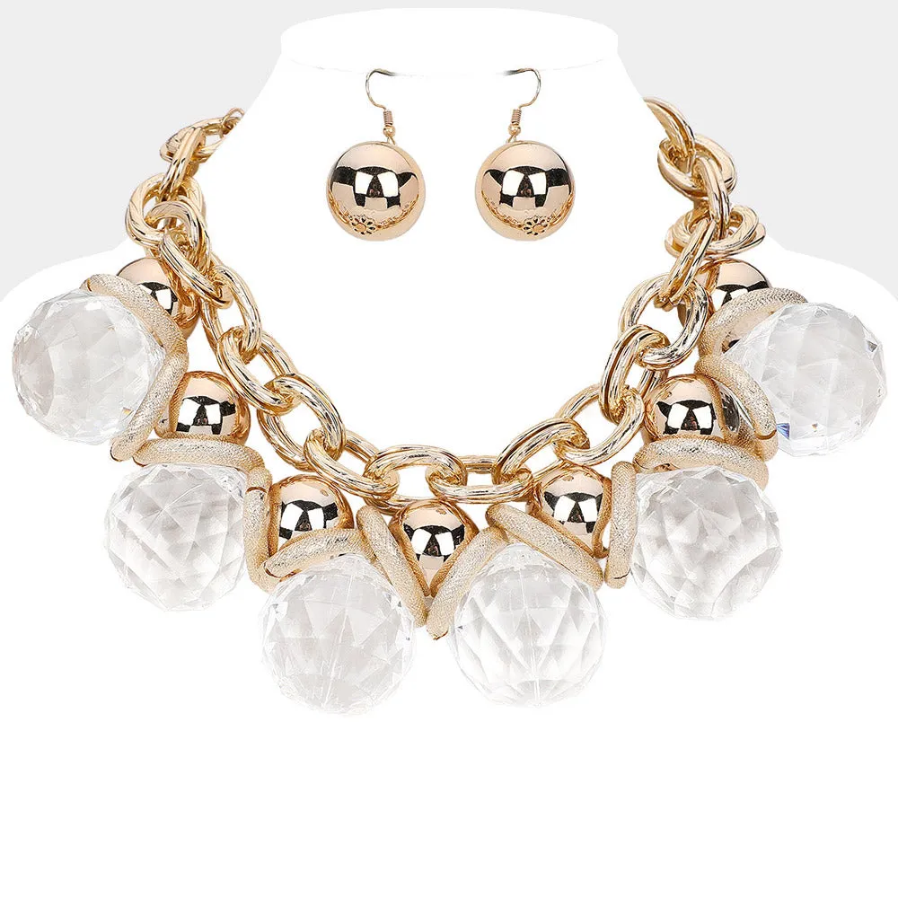 iLLASPARKZ Chunky Acrylic Ball Textured Metal Ring Statement Necklace