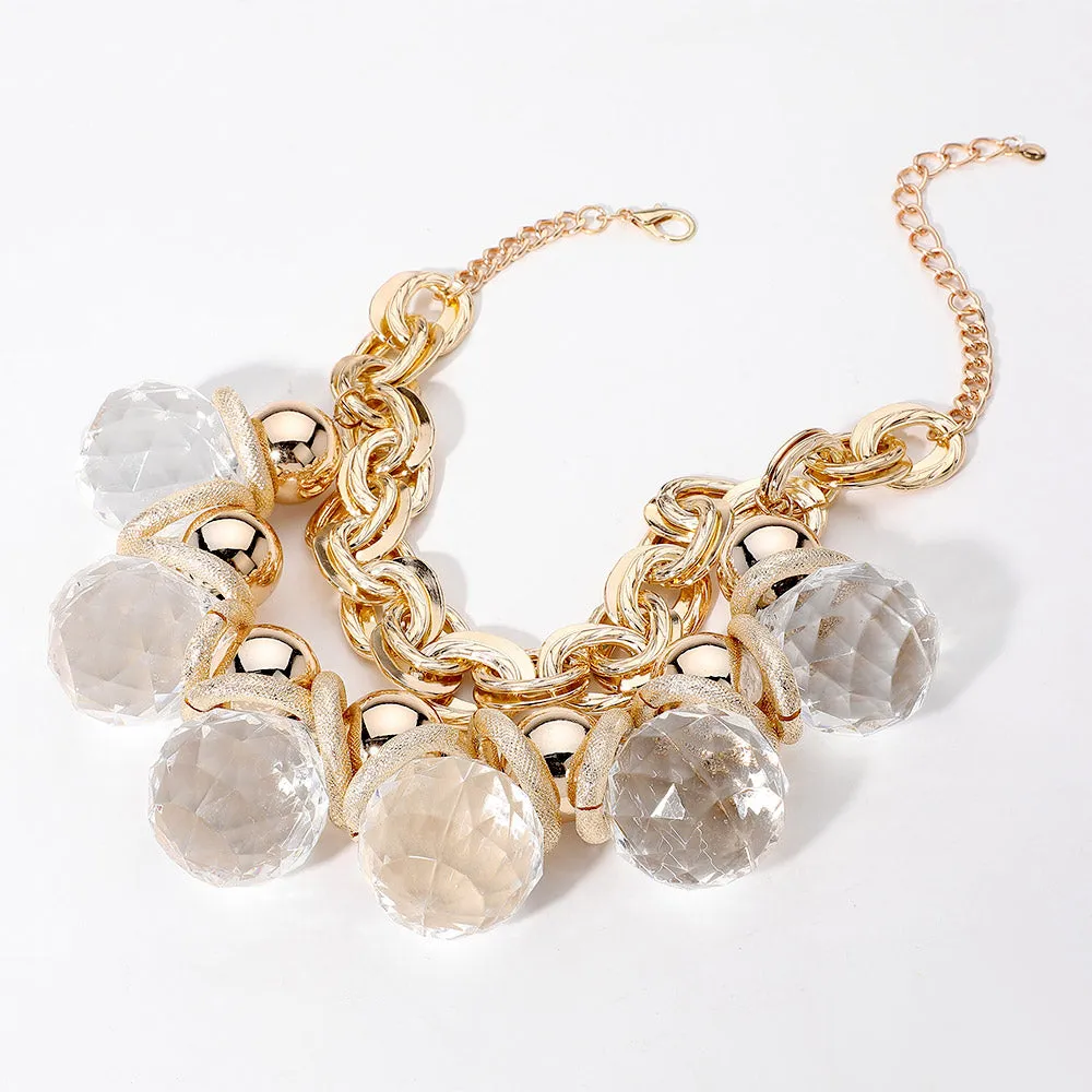iLLASPARKZ Chunky Acrylic Ball Textured Metal Ring Statement Necklace