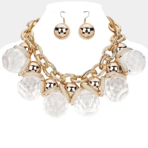 iLLASPARKZ Chunky Acrylic Ball Textured Metal Ring Statement Necklace