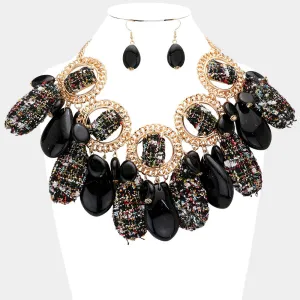 iLLASPARKZ Chunky Glass Stone Tweed Covered Stone Layered Statement Necklace