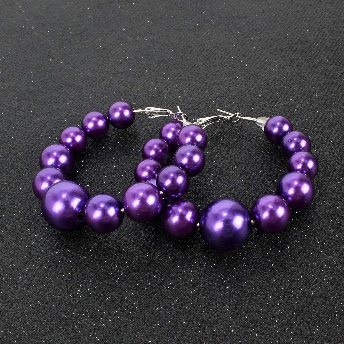 Large Simulated Pearl Hoop Earrings Women Red White Beads Hypoallergenic Statement Earrings Elegant Wedding Jewelry Christmas Gifts