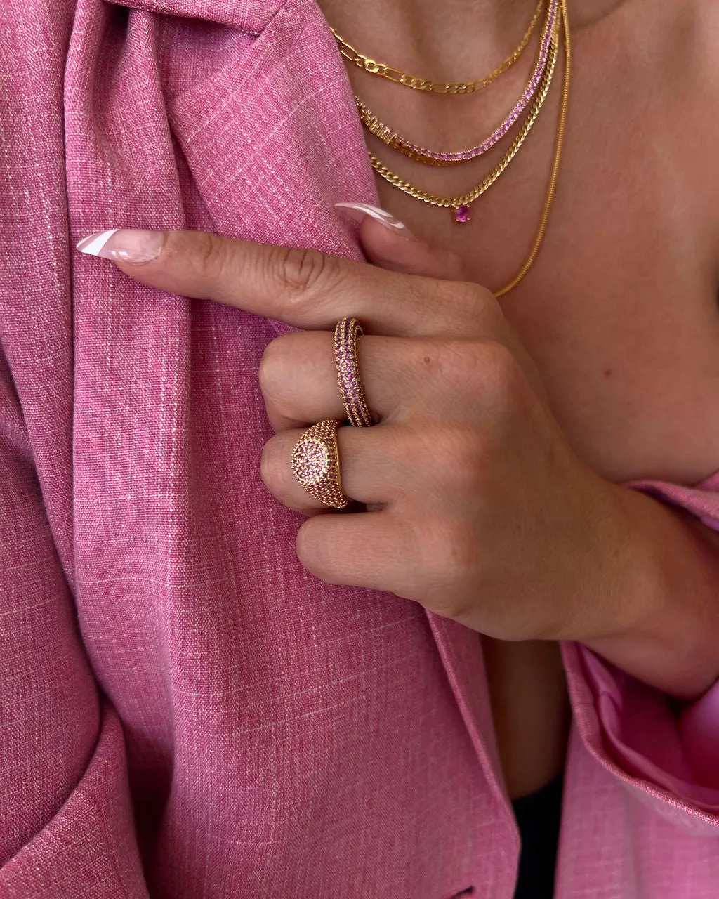 Pave Amalfi Ring- Pink- Silver