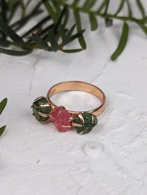 Peridot/Tourmaline Cluster Ring - Rose Gold - Size 7