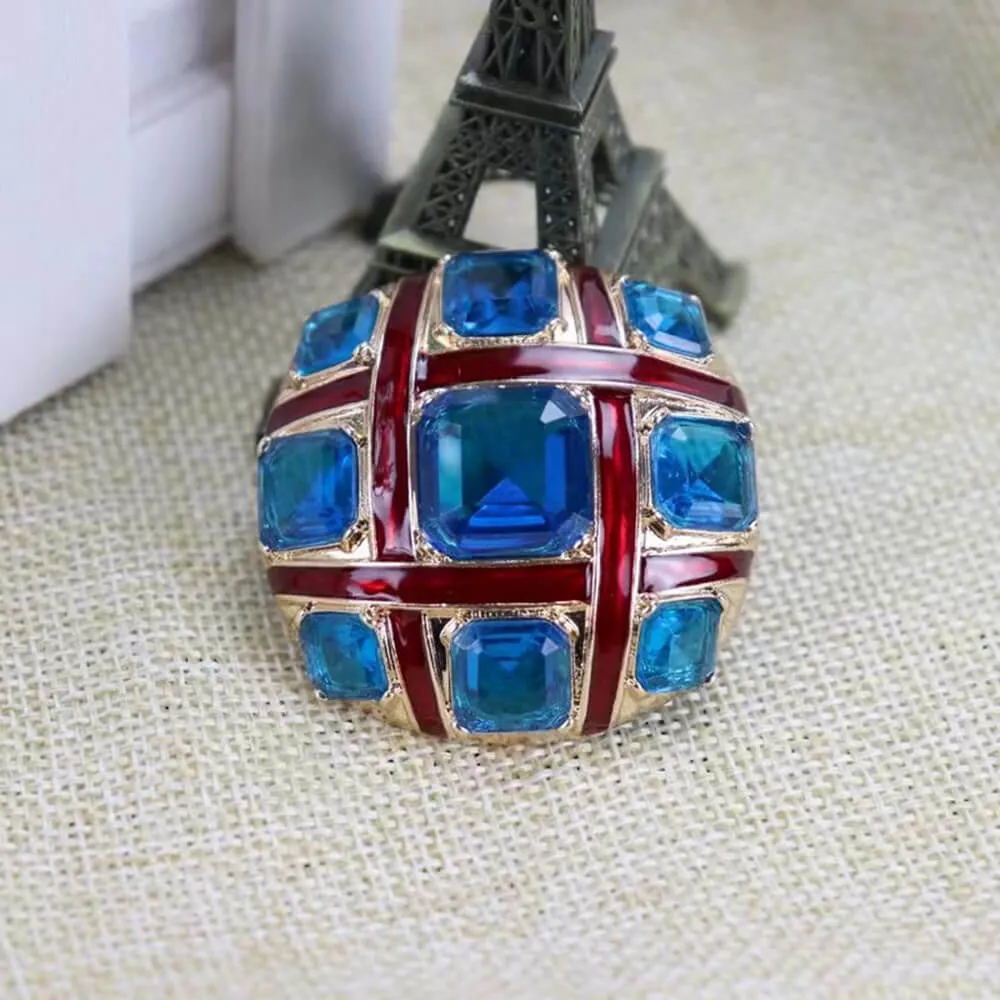 Red Cross Blue Crystalline Glazed Brooch Pins