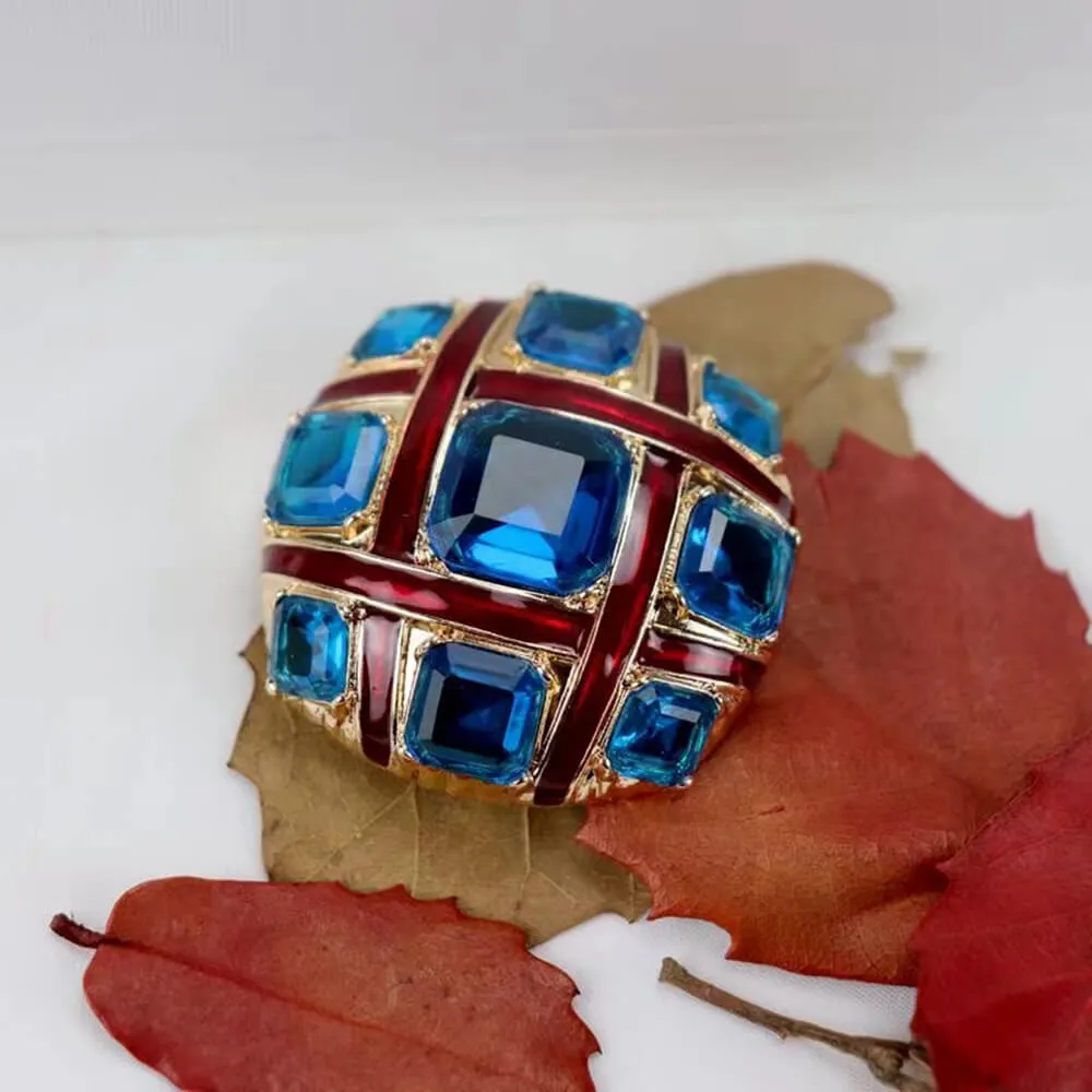 Red Cross Blue Crystalline Glazed Brooch Pins