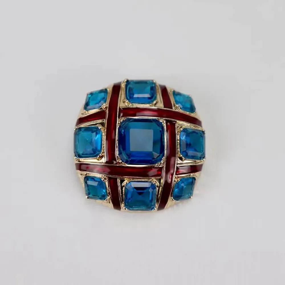 Red Cross Blue Crystalline Glazed Brooch Pins