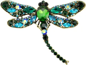 SELOVO Dragonfly Big Large 3in Statement Animal Brooch Pin Antique Gold Tone