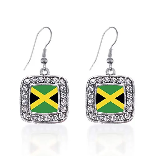 Silver Square Jewelry with Jamaican flag