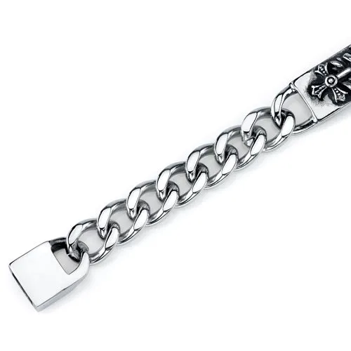 Stainless Steel Cross and Snake Curb Chain Bracelet